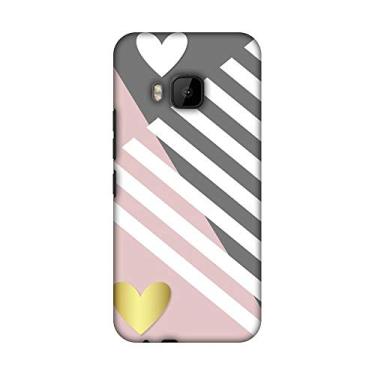 Imagem de AMZER Capa traseira rígida de encaixe feita à mão com design slim fit para HTC One M9 - Formas geométricas e corações cor HD, capa traseira ultraleve