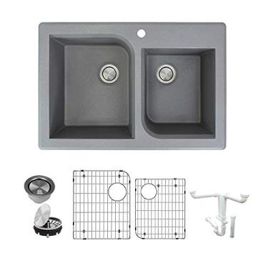 Imagem de Transolid K-RTDO3322-17 Kit de pia de cozinha com 1 furo de granito de raio de 3,8 cm C x 55,8 cm L x 22,8 cm A, cinza