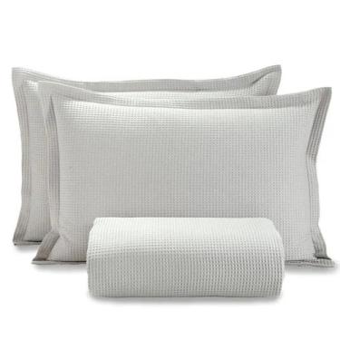 Imagem de Colcha Casal 3 Peças Algodão Piquet Favo Dohler, Cinza