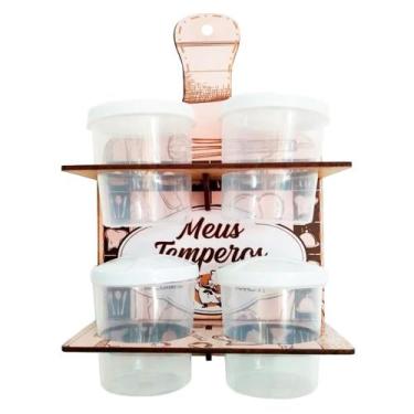 Imagem de Porta Temperos e Condimentos em Madeira Decor com 4 Potes - Meus Tempe