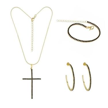 Imagem de Conjunto Folheado a Ouro 18K com Strass - Estilo Elegante - Abella Joi