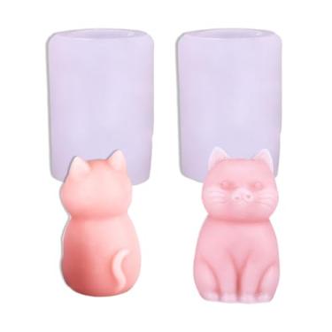 Imagem de Tone Fun 2 moldes de silicone em forma de mini gato para fazer velas, resina, velas de aromaterapia, sabonete de cera artesanal, decoração de casa, artesanato