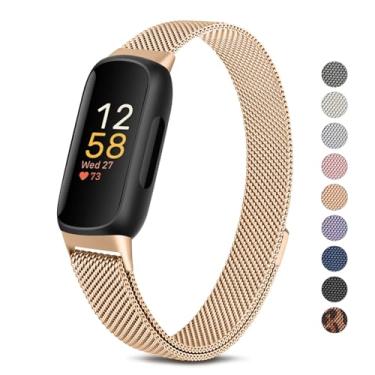 Imagem de Pulseira de metal para Fitbit Inspire 3 para mulheres e homens, pulseiras de substituição de aço inoxidável ajustáveis para Fitbit Inspire 3 Fitness Tracker (ouro rosa)