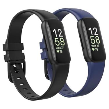 Imagem de Pacote com 2 pulseiras de substituição compatíveis com Fitbit Inspire 3 para mulheres e homens, macia, respirável, esportiva, ajustável, Fitbit Inspire, grande de 18 a 22 cm, preto/azul marinho)