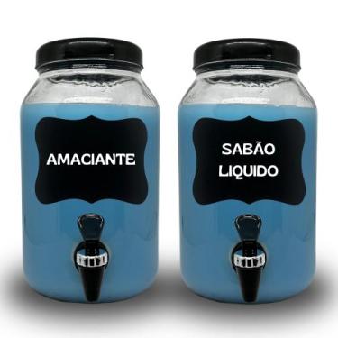 Imagem de 2 Dispenser De Vidro Com torneira capacidade 3L Sabão Liquido, Amacian