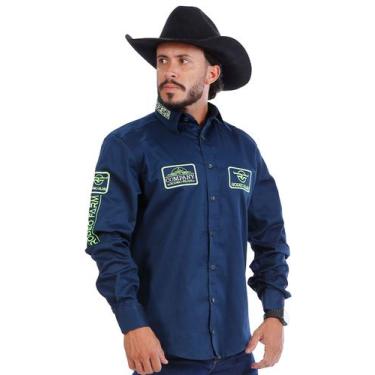 Imagem de Camisa Country Masculina Bordada Marinho - Rodeo Farm, GG