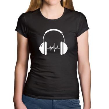 Imagem de Baby Look Algodão Headphone Batimentos - Foca na Moda, Preto, P