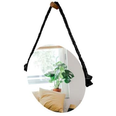 Imagem de Espelho Decorativo Adnet Vintage Alça Corda Naval Preta 60 cm Redondo 