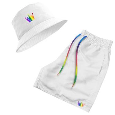 Imagem de Short Praia + Chapeu Bucket Hat Masculino Com Cordao LGBT - MP Moda Ma
