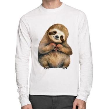 Imagem de Camiseta Algodão Bicho Preguiça Coração Manga Longa - Foca na Moda, Br