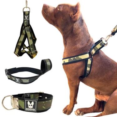 Imagem de Kit Coleira Peitoral Focinheira Camuflado Militar Tipo K9 Dogvix, Pret