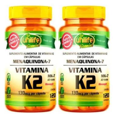 Imagem de KIT C/2 Vitamina K2 135mcg 240 Cap Mk7 Menaquinona Concentrada - Unili