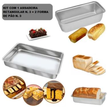 Imagem de Kit Conjunto Jogo De 1 Forma Retangular Alta N. 3 + 2 Forma de Pão Gra