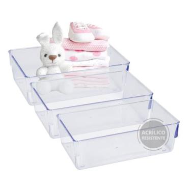Imagem de Kit 3 Organizador Closet Transparente Acrilico Calcinhas Meias - Plast