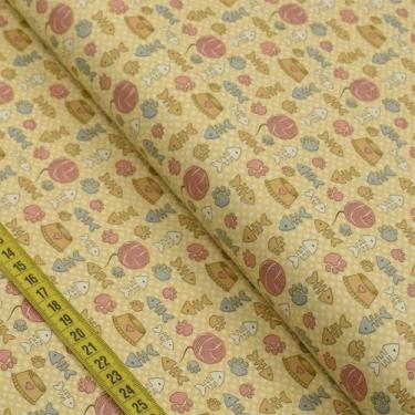 Imagem de Tecido Estampado para Patchwork - Pets : Novelos e Peixinhos (0,50x1,4