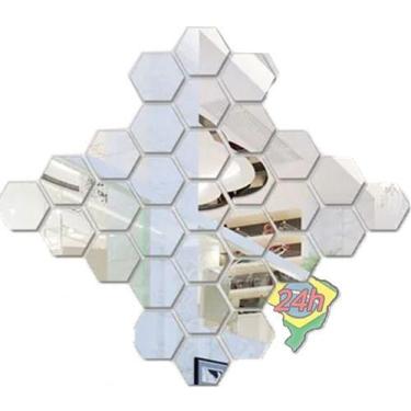 Imagem de 36x Adesivos Espelhado D Parede Acrilico Hexagono Decorativo, Prata