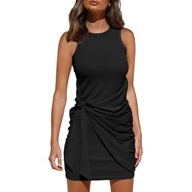 Imagem de LILLUSORY Minivestidos femininos casuais, sem mangas, colado ao corpo, sem mangas, regata, franzido, Preto, M