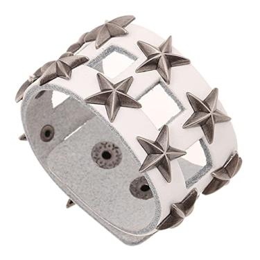 Imagem de Fusamk Pulseira de couro com estrela de liga punk rock larga, liga metálica, Sem pedras preciosas