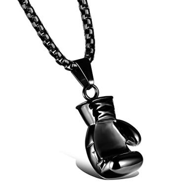Imagem de Hamoery Colar com pingente de luva de boxe de aço inoxidável punk masculino e feminino, 24 inches (Men), 22 inches (Women), Aço inoxidável e titânio, n/a