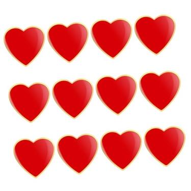 Imagem de Amosfun 12 pçs broche de coração amor esmalte broche amor coração seio pino dia dos namorados colar broches colar colar pino para colar vestido suéter cachecol xale decoração (vermelho)