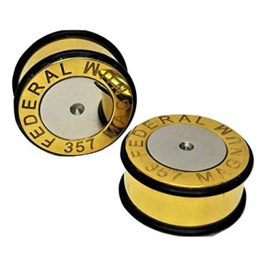 Imagem de Alargadores de orelha de bala Pierced Republic Magnum 357 – Metal, medidores de orelha pesados – 10 tamanhos – Par