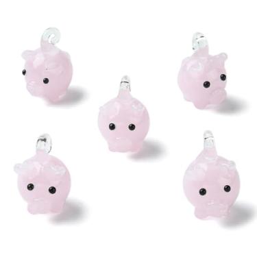 Imagem de KitBeads 5 berloques de porco Lampwork feitos à mão de vidro porquinho de aniaml 3D lindos pingentes de porco rosa para fazer joias, pulseiras, colares e brincos artesanais, Vidro, Sem Pedra Preciosa