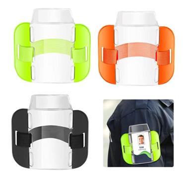 Imagem de 3 Pcs High Visibility Bright Neon Armband ID Card Badge Holders, Heavy Reflective Adjustable Elastic Armband ID Fixing Clip,Fluorescent Green, Black and Orange.
