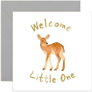 Imagem de Old English Co. New Baby Card Welcome Little One Deer - Design dourado de parabéns bebê menino ou menina para mamãe e papai | Cartões bonitos bem feitos para novos pais | Em branco dentro e envelope