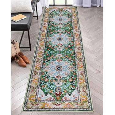 Imagem de U'Artlines Tapete de corredor Boho Corredor 60 x 200 cm Vintage Farmhouse Tapete de lavanderia Runner Accent Area Tapete antiderrapante lavável cozinha tapete de corredor de entrada tapete para sala de estar (verde)