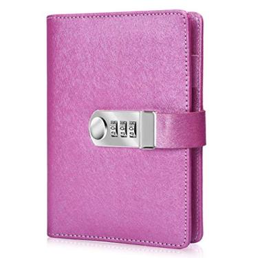 Imagem de Diário de senha ARRLSDB com cadeado, diário de trava de combinação de couro de poliuretano (bloco de combinação de caderno) diário de couro recarregável, tamanho: 18,5 x 13,5 cm, rosa