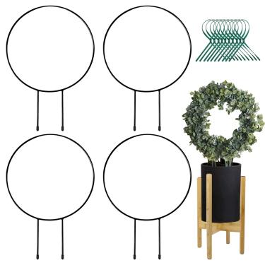 Imagem de Halatool Pacote com 4 treliças de plantas de metal preto para escalada - treliça de ferro para planta treliça de treliça de treliça de treliça de treliça de treliça para plantas em vaso e flores internas (4, círculos)