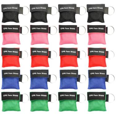 Imagem de KONGDY 20Pcs Cpr Face Shield, Cpr Pocket Mask Keychain com Válvula Unidirecional Barreira Respiratória