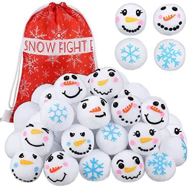 Imagem de ELCOHO Conjunto de 24 bolas de brinquedo de neve de 7,1 cm luta divertida bolas de boneco de neve artificial bola falsa com saco de floco de neve para o Natal, inverno, jogo de brinquedo para ambientes internos e externos