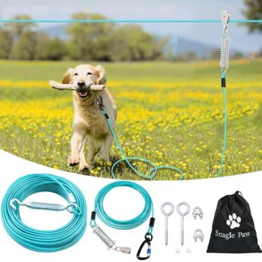 Imagem de Snagle Paw Corredor de cachorro para quintal, sistema de carrinho resistente para cães grandes, cabo de corrida para amarrar para cães, 30,5 m com linha de polia de 3 metros para cães de até 113 kg