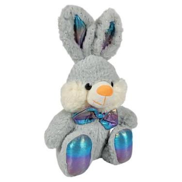 Imagem de Coelho De Pelúcia Sentado Com Laço e Brilhinho 25Cms - Azul - Tuka Toy