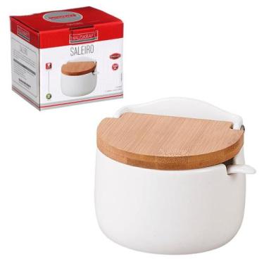 Imagem de Saleiro de Porcelana Tampa Madeira Asper 300ml Hauskraft