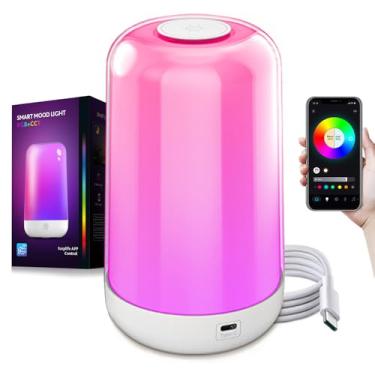 Imagem de Huralay Luminária Inteligente, Abajur RGB 16 Milhões de Cores, Controle Inteligente, Lâmpada de Mesa LED, Branco, Plástico