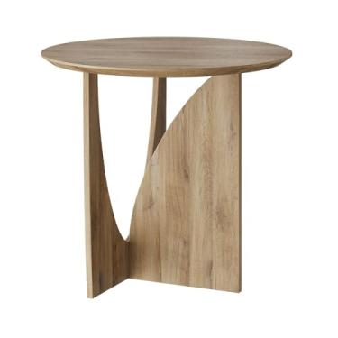 Imagem de Mesa lateral redonda, mesa de canto estética moderna com folheado de carvalho, mesa de madeira para sala de estar, quarto (A, natural)