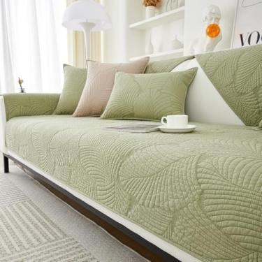 Imagem de WMLTZFUS Capas de sofá acolchoadas com estampa de folhas para proteção de móveis, protetor de móveis jacquard 3D quente, capa de almofada de cor sólida para cães, crianças - verde claro ||1 fronha