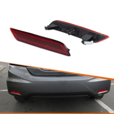 Imagem de ADIIL 2 luzes refletoras traseiras de lente vermelha compatíveis com Honda Civic Sedan 2013-2015