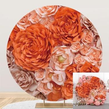 Imagem de TTQYFNM Capa de fundo redonda rosa laranja de 2 x 2 m, poliéster, papel 3D, flor, pared...