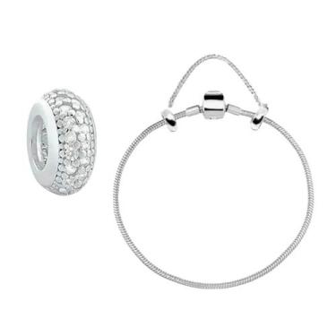 Imagem de Kit Pulseira de Berloque Tambor  e Separador Cristal em Prata 925, 21
