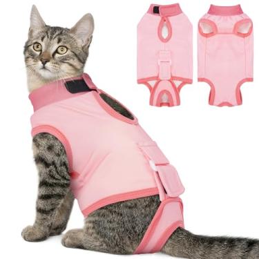 Imagem de BRKURLEG Macacão de recuperação de gatos para mulheres e homens, anti-lamber, pijamas cirúrgicos para animais de estimação, traje de recuperação de gatinhos, traje de recuperação de castração,