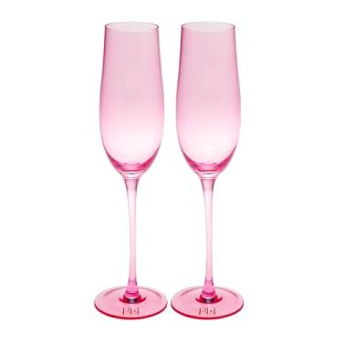 Imagem de Paris Hilton Conjunto de taças de champanhe, coleção de vidro artesanal em Paris Signature Pink, perfeito para festas e ocasiões especiais, servir champanhe, prosecco, mimosas e mais, 227 g, conjunto