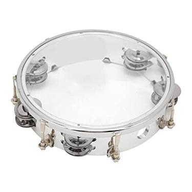 Imagem de QANYEGN 8in MBAT Pandeiro, instrumento musical de tambor de jingles de fileira dupla, instrumento de percussão de tambor portátil para festa (Transparente)