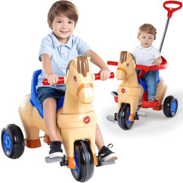 Imagem de Carrinho de Passeio e Pedal Calesita Poto Azul Cavalinho com Som