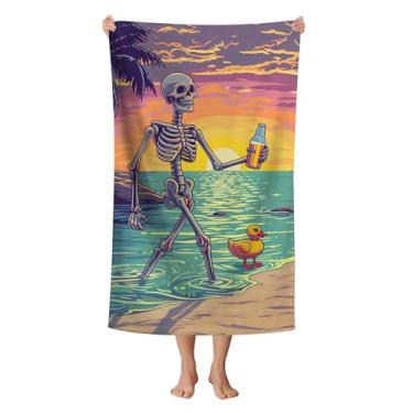 Imagem de WZOMT Toalha de praia de caveira de microfibra, esqueleto engraçado e pato amarelo, toalha de banho para adultos e crianças, toalhas macias à prova de areia de secagem rápida para viagem, piscina,