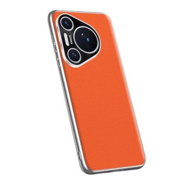 Imagem de LYJSMGZ Capa de revestimento para Huawei Pura 70 Ultra/70 Pro/70 Pro+/70, textura de lichia, capa fina, furo de precisão, proteção de lente, laranja, 70
