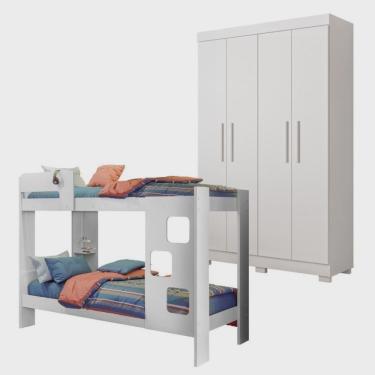 Imagem de Quarto Infantil/Juvenil com Beliche Vegas e Guarda Roupa 4 Portas 3 Gavetas Flórida 100% mdf