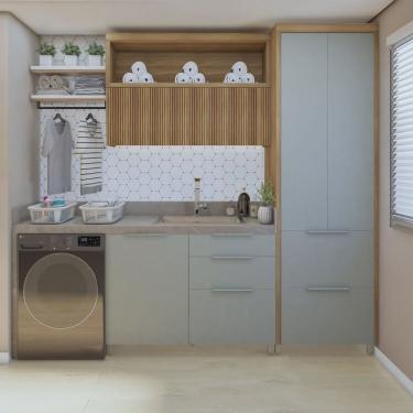 Imagem de Lavanderia Modulada com Armário Aéreo,1 Balcão e 1 Armário Multiuso 100% Mdf Marquesa